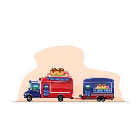 Trailer Food Truck Drawing Design Style Flat Vector Festival Van