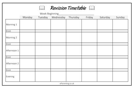 Revision Timetable Template - Free Printable PDF