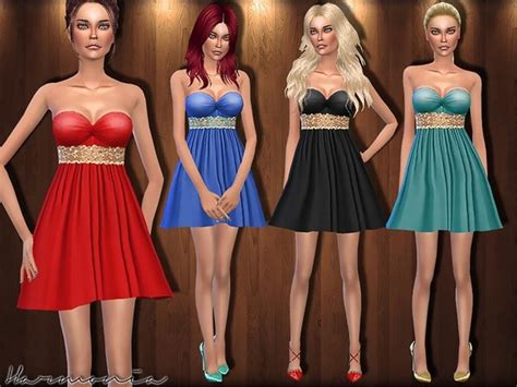 Metal Waistband Cocktail Dress By Harmonia Sims 4 Female Clothes