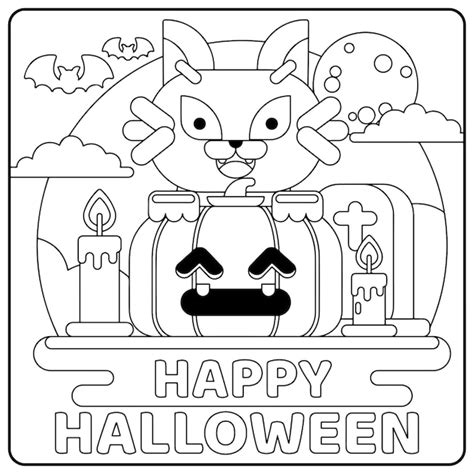 Halloween Kat Kleurplaten Voor Kinderen Premium Vector