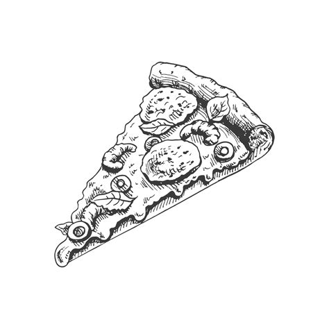 Hand-drawn sketch style pizza slice. Pizza with mozzarella, tomato ...