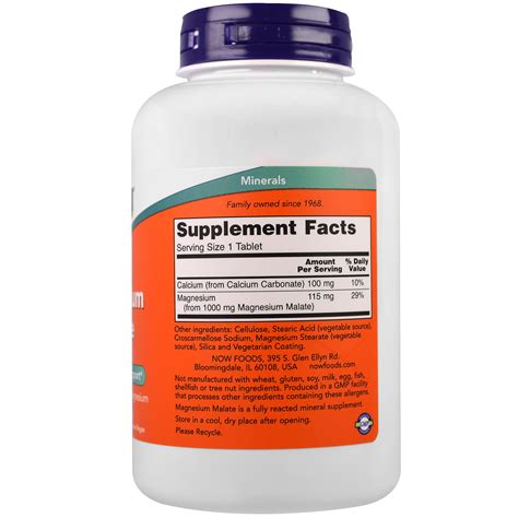 Now Foods Magnesium Malate 1 000 Mg 180 Tablets IHerb