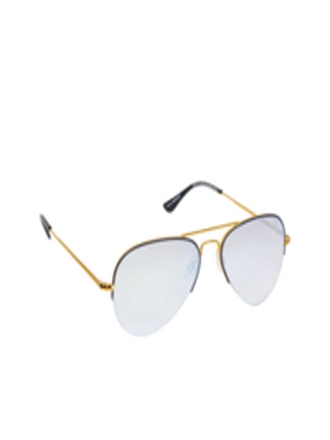 Buy Scavin Unisex Blue Lens And Gold Toned Aviator Sunglasses With Uv Protected Lens Sunglasses