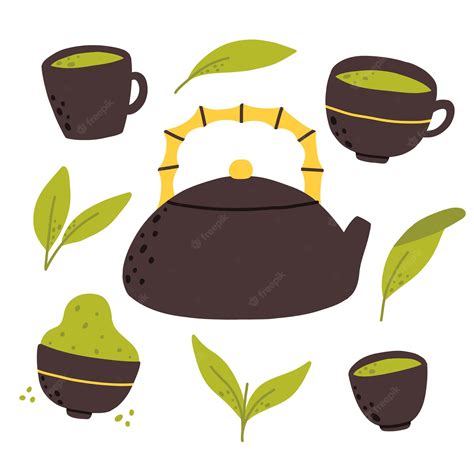 Premium Vector Matcha Tea Vector Set Of Organic Tea Matcha Powder Tea