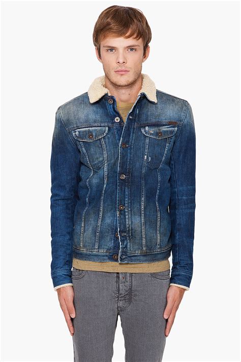 Lyst Diesel Faux Fur Lined Denim Jacket In Blue For Men