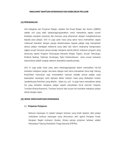 Pdf Maklumat Bantuan Kewangan Dan Kebajikan Pelajar Kemaskini Untuk