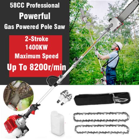 58cc Gas Powered Pole Saw For Tree Trimming 2 Cycle 15ft Extendable Tree Trimmer Ebay