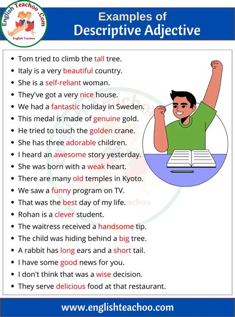 20 Examples Of Descriptive Adjectives In Sentences Englishteachoo