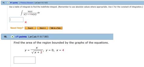 Solved 11 0 1 Points Previous Answers LarCalc 11 8 7 033 Chegg