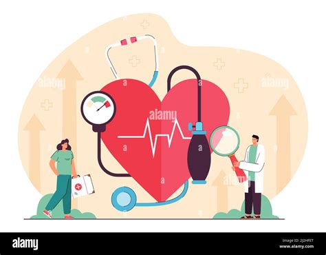 Tiny Cardiology Doctor And Nurse Examining Heart Blood Pressure