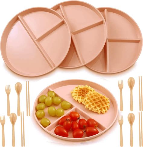 Choubaguai Divided Plates For Adults 4 Pack Portion Control Plates Divided Wheat