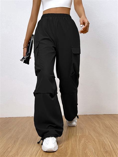 Shein Coolane Flap Pocket Drawstring Hem Cargo Pants Cargo Pants