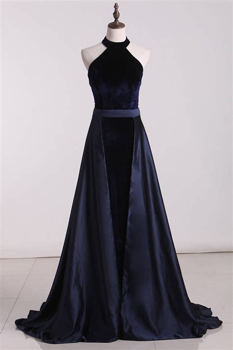 High Neck Mermaid Velvet Evening Dresses With Slit Floor Length Online