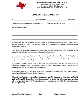 Fillable Online CONSENT FOR SEDATION American Dental Software Fax