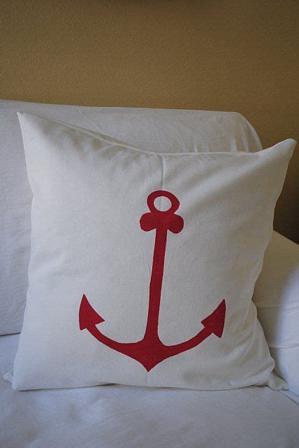 New White Thick Cotton Nautical Red Anchor X Pillow Case