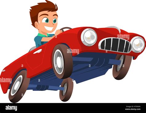 Little boy Driving Red Sports Car vector illustration cartoon Stock ...