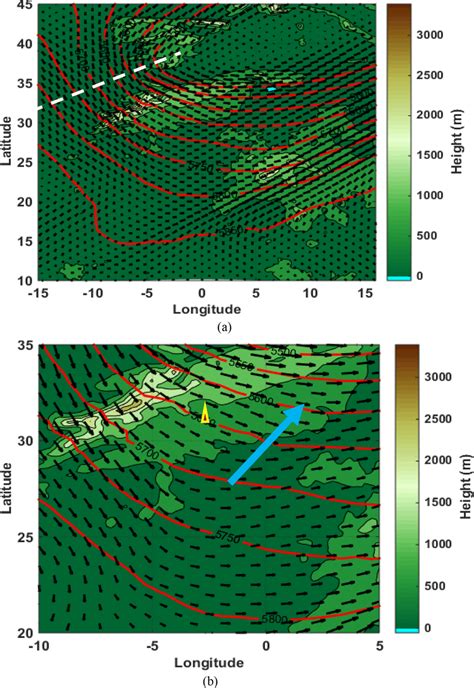 A Geopotential Height In Steps Of 50 M Red Contours Wind Speed And