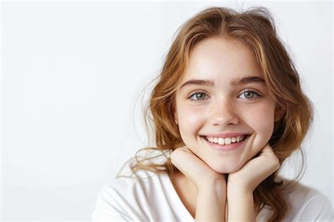 Premium Photo Portrait Of Young Beautiful Cute Cheerful Girl Smiling