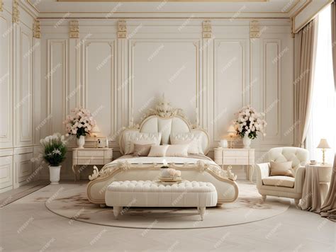 Premium Photo | Luxury bedroom with beige furniture