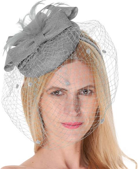 Caprilite Round Pillbox Birdcage Veil Bow Sinamay Headband Fascinator