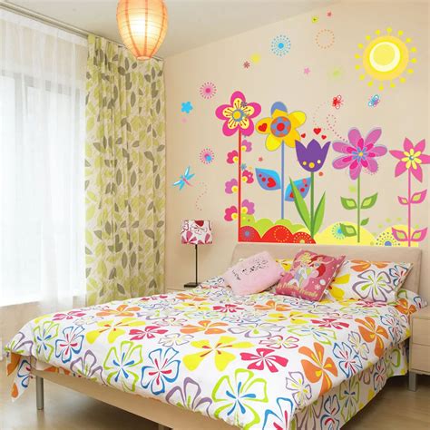 Simple Wall Mural Designs Cute Cartoon Flowers Wall Sticker For Kids