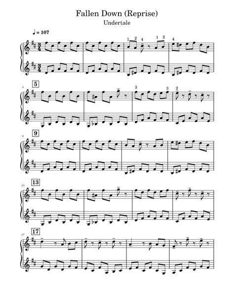 Fallen Down Reprise Toby Fox Sheet Music For Piano Solo