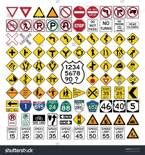 Road Signs And Symbols Stock Vector 372855391 : Shutterstock