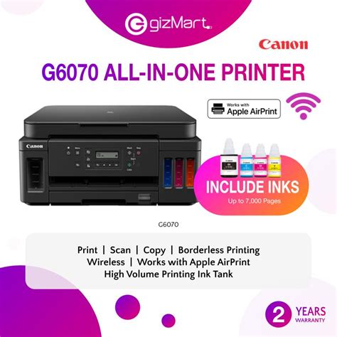 CANON Pixma G6070 Refillable High Volume Printing Ink Tank Wireless All