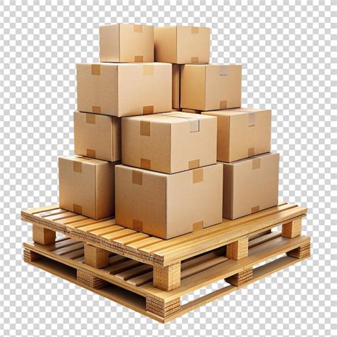 Premium Psd Cardboard Boxes On Wooden Palette Isolated On Transparent