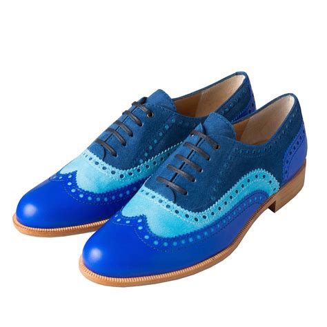 Blue Leather and Suede Brogue Shoes | Ladies Country Clothing | Cordings