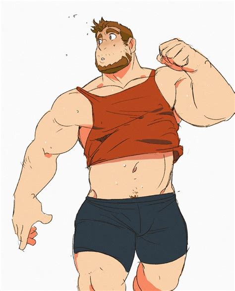 A Drawing Of A Man In Shorts And A Tank Top Flexing His Muscles For The Camera