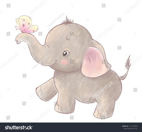 Cute Baby Elephant Butterfly Stock Illustration 1711237828 Shutterstock