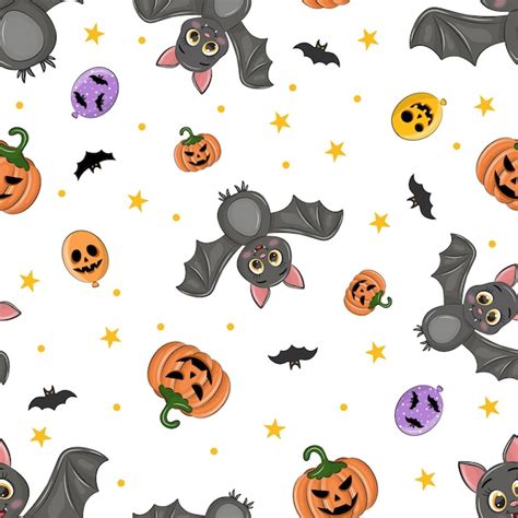 Premium Vector Halloween Seamless Pattern On White Background Bats