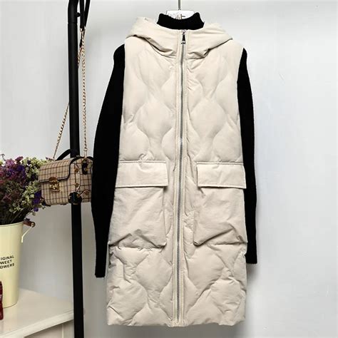 Snow Pinnacle 2018 Winter Long Vest Women 2018 Casual Big Pocket Long Zipper Waistcoat Hooded