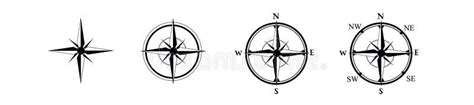 Compass Black Icon Set Wind Rose Signs Cardinal Compass Symbols