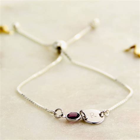 Sterling Silver Birthstone Initial Sliding Bracelet By Gaamaa