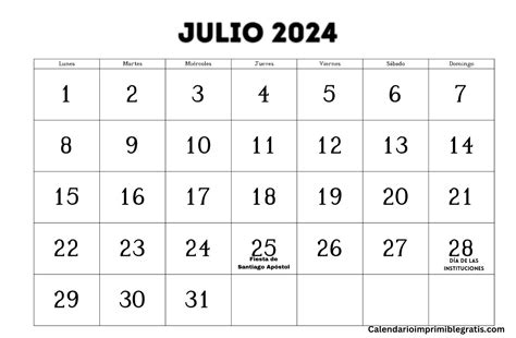 Calendario Julio 2024 Con Dias Festivos