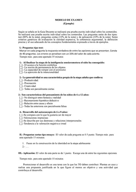 Modelo De Examen Psicologia Ii Modelo De Examen Ejemplo