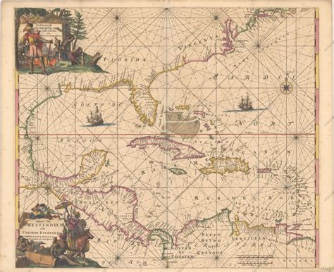 Mapa do Golfo do México e das Caraíbas de 1675 Mapa Histórico