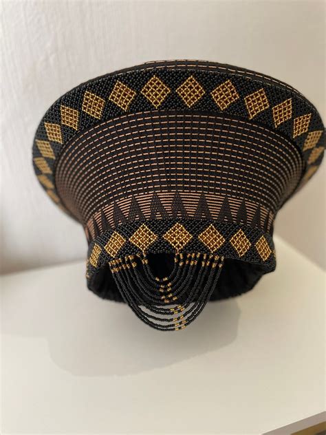 Blackandgold Zulu Hat African Hat Isicholo African Bucket Hat Zulu