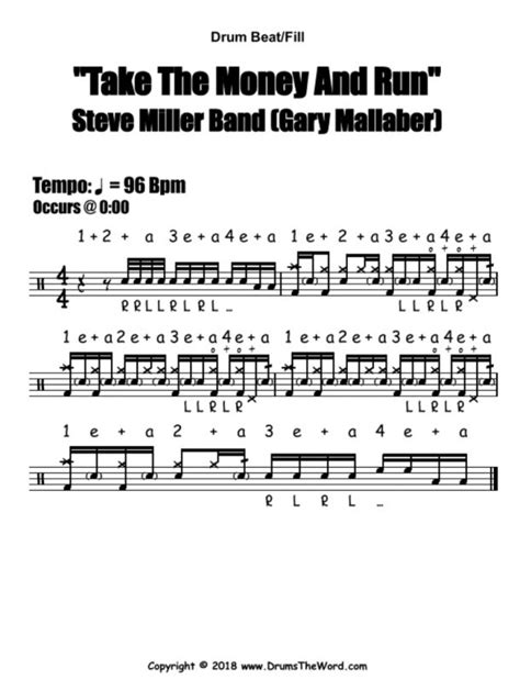 "Take The Money And Run" (Steve Miller Band) DRUM INTRO - Free Drum Lesson & PDF Chart Notation ...