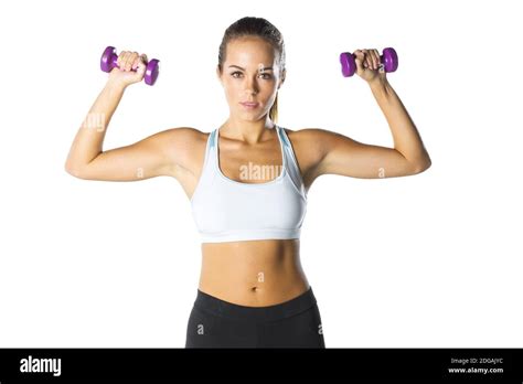 Gorgeous Brunette Fitness Model Working Out In A Studio Environment Stock Photo Alamy