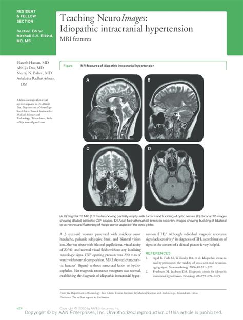 Pdf Teaching Neuroimages Idiopathic Intracranial Hypertension Mri Features