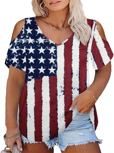 Plus Size American Flag Shirt Women 4th Of July Tee Shirt Patriotic Usa