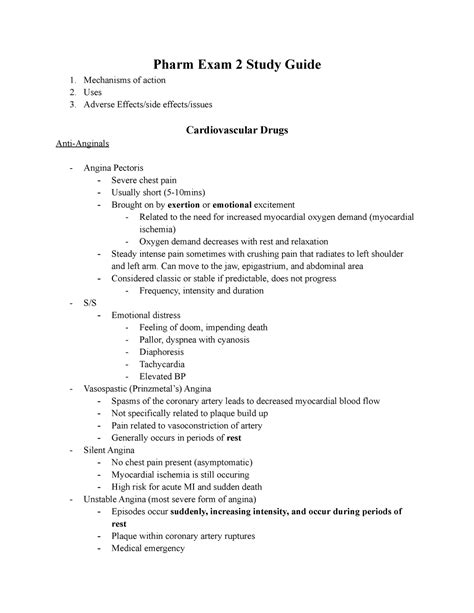 Pharm 2 Study Guide Pharm Exam 2 Study Guide Mechanisms Of Action