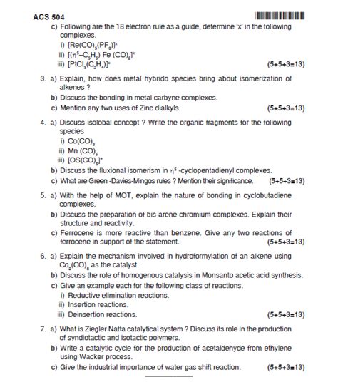 Mangalore University M Sc Applied Chemistry Third Semester Acs