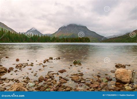 Rainy Two Medicine Lake.Glacier National Park.Montana.USA Stock Image - Image of backpacking ...