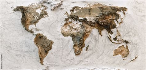 Photo 3D World Map Of The Earth With Exaggerated Topographic Relief