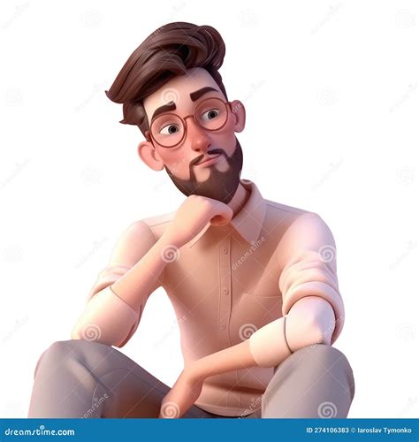 Icono D Avatar Caricatura Personaje Hipster Elegante Hombre Pensativo