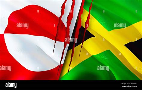 Greenland And Jamaica Flags With Scar Concept Waving Flag D Rendering